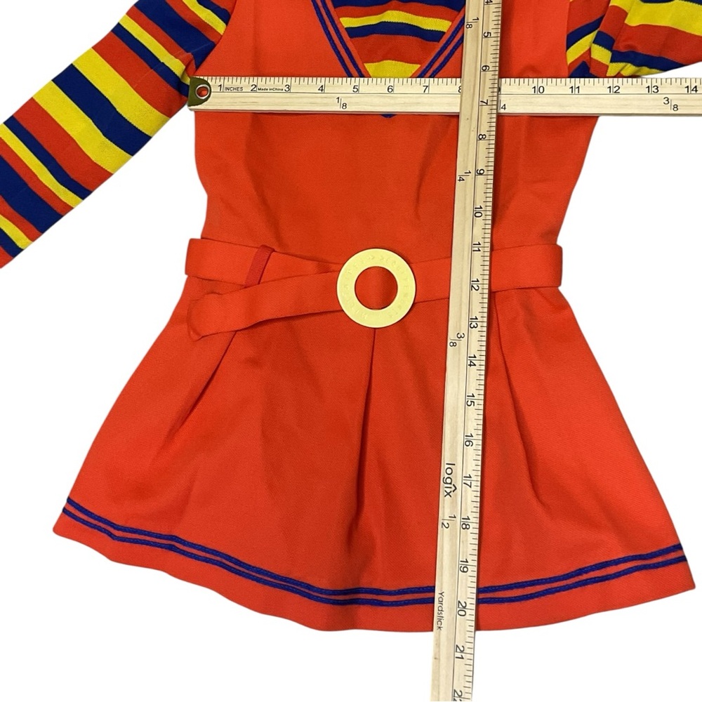 Vintage Kids Mod Orange Costume Dress Rainbow Stripe 70s 80s Retro Costume - Picture 4 of 5